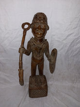 Load image into Gallery viewer, Bronze Benin warrior statue
